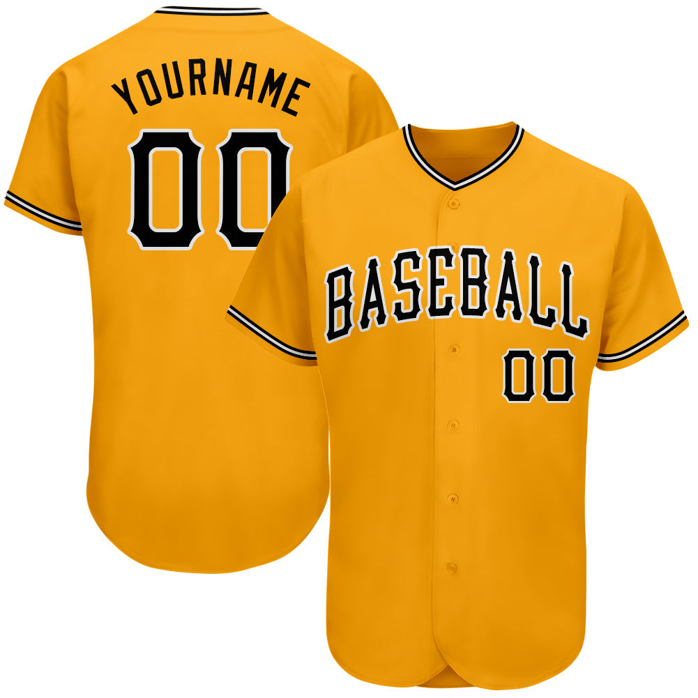 Custom Gold Black-White Authentic Baseball Jersey - Sky-Custom
