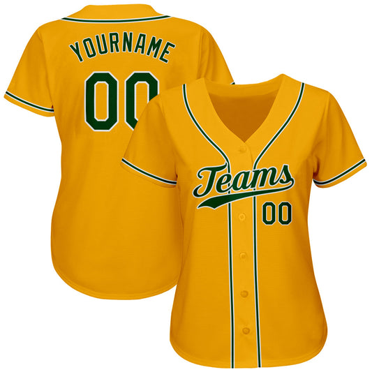 Custom Gold Green-White Authentic Baseball Jersey - Sky-Custom