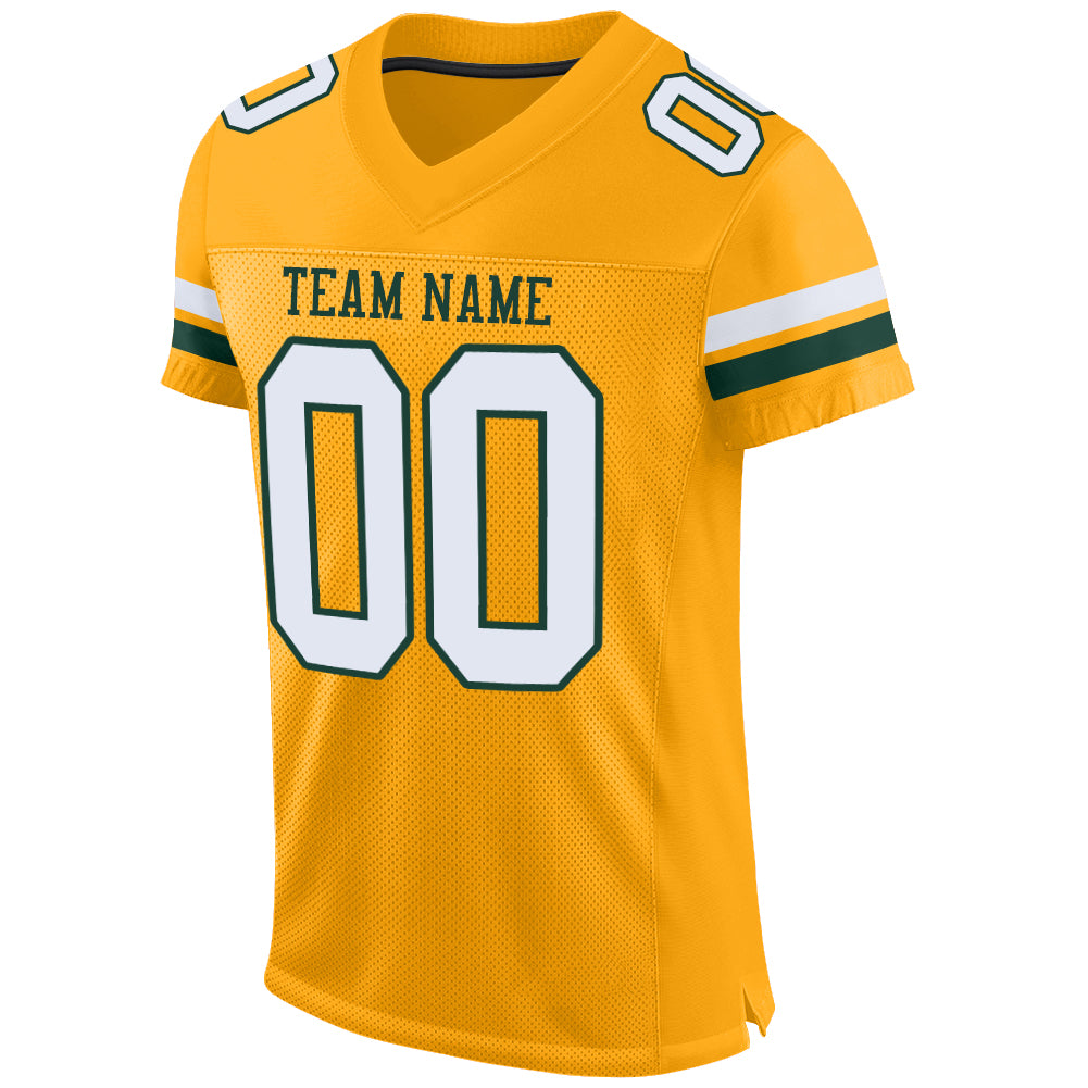 Custom Gold White-Green Mesh Authentic Football Jersey - Sky-Custom