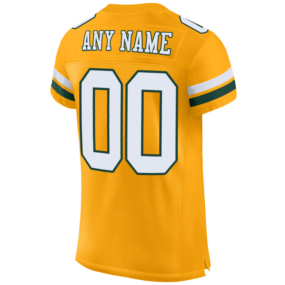 Custom Gold White-Green Mesh Authentic Football Jersey - Sky-Custom