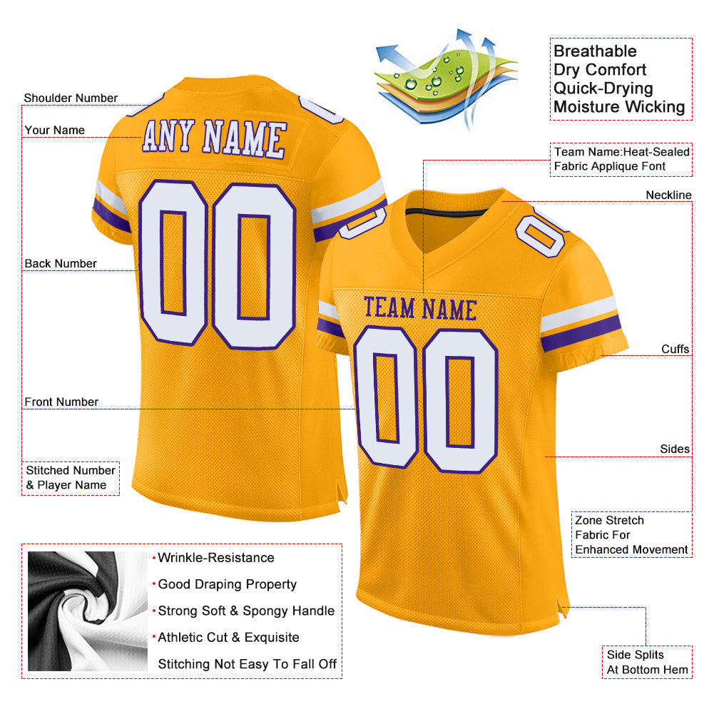 Custom Gold White-Purple Mesh Authentic Football Jersey - Sky-Custom