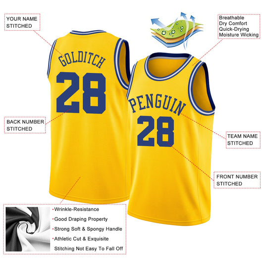 Custom Gold Royal-White Round Neck Rib-Knit Basketball Jersey - Sky-Custom