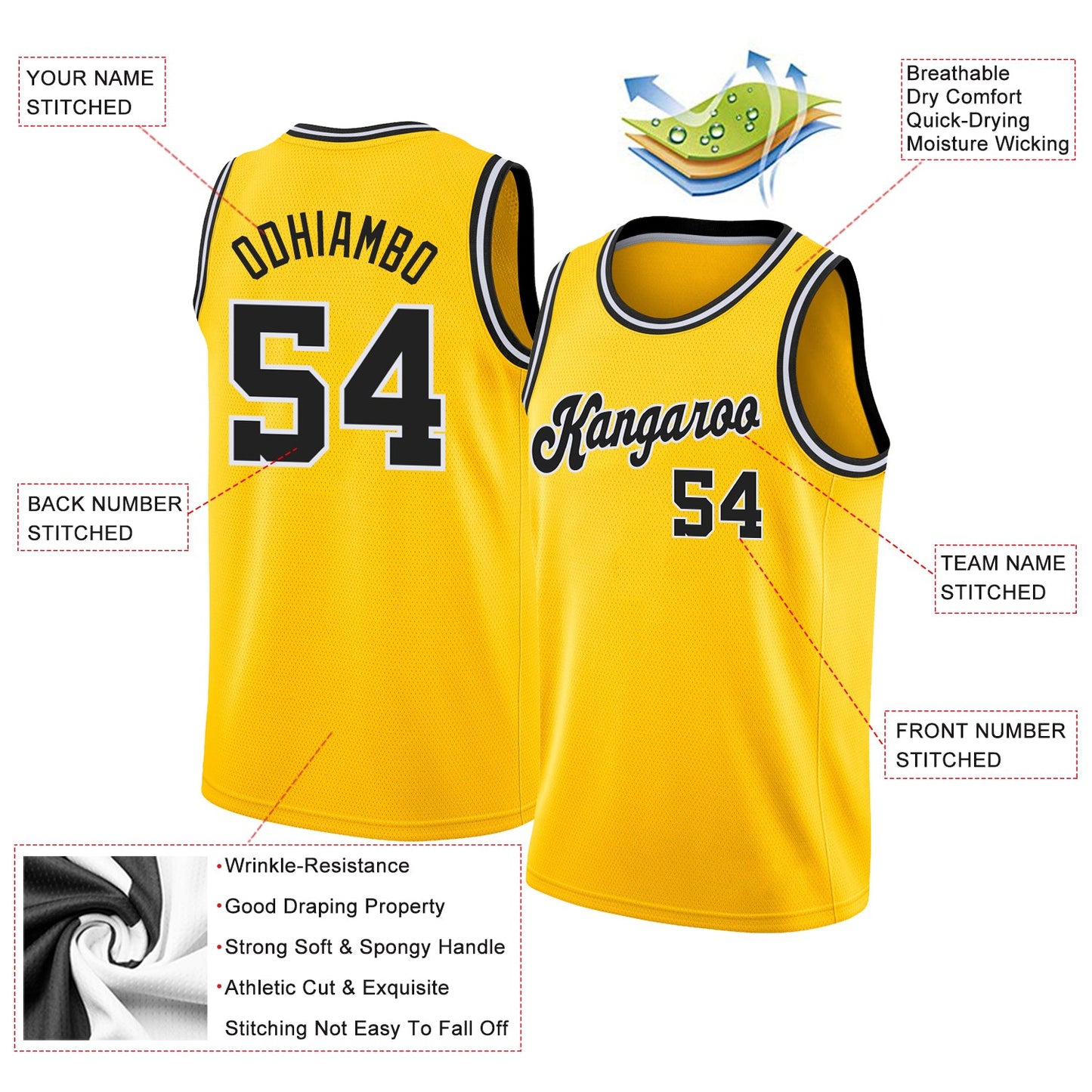 Custom Gold Black-White Round Neck Rib-Knit Basketball Jersey - Sky-Custom