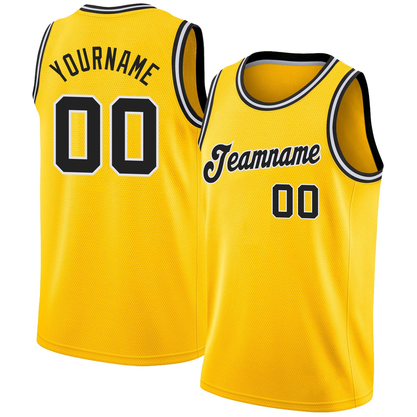 Custom Gold Black-White Round Neck Rib-Knit Basketball Jersey - Sky-Custom