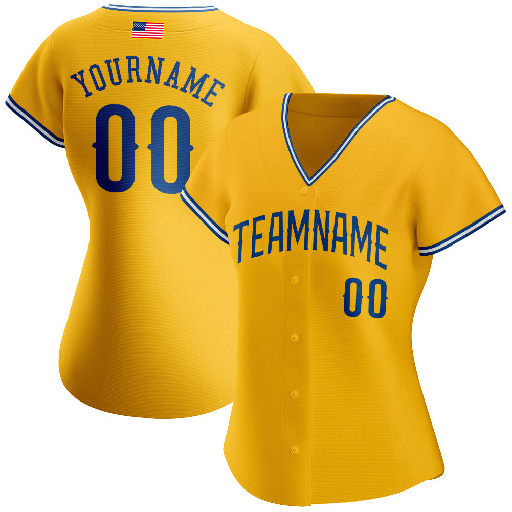Custom Gold Royal-White Authentic American Flag Fashion Baseball Jersey - Sky-Custom