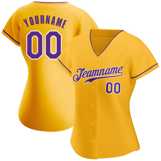 Custom Gold Purple-White Authentic Baseball Jersey - Sky-Custom