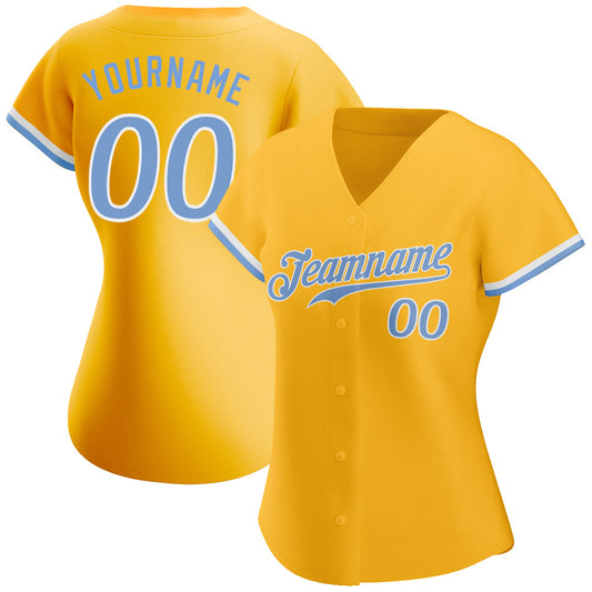 Custom Gold Light Blue-White Authentic Baseball Jersey - Sky-Custom