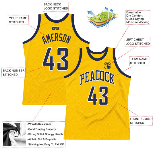 Custom Gold Navy-White Authentic Throwback Basketball Jersey - Sky-Custom