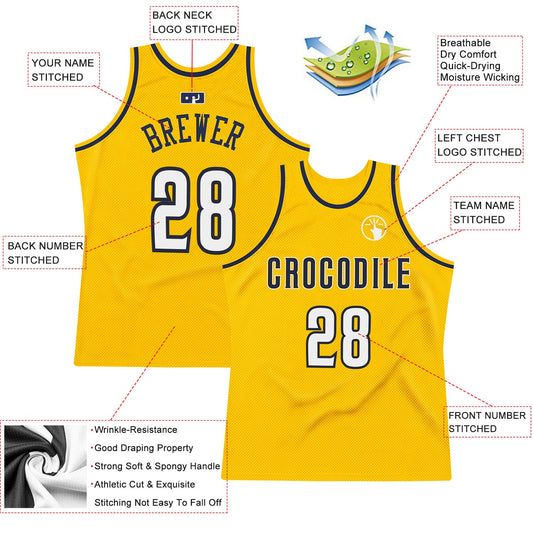 Custom Gold White-Navy Authentic Throwback Basketball Jersey - Sky-Custom