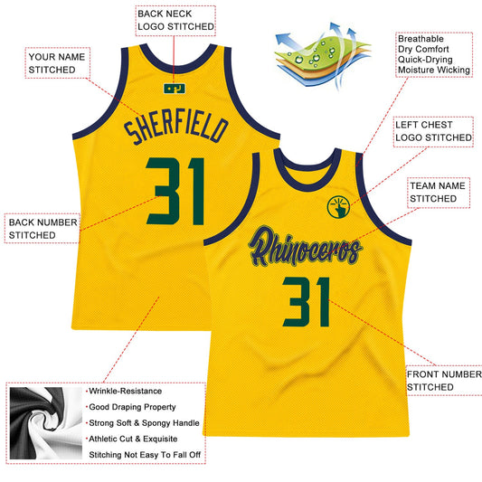 Custom Gold Hunter Green-Navy Authentic Throwback Basketball Jersey - Sky-Custom
