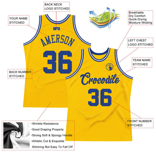 Custom Gold Royal-White Authentic Throwback Basketball Jersey - Sky-Custom