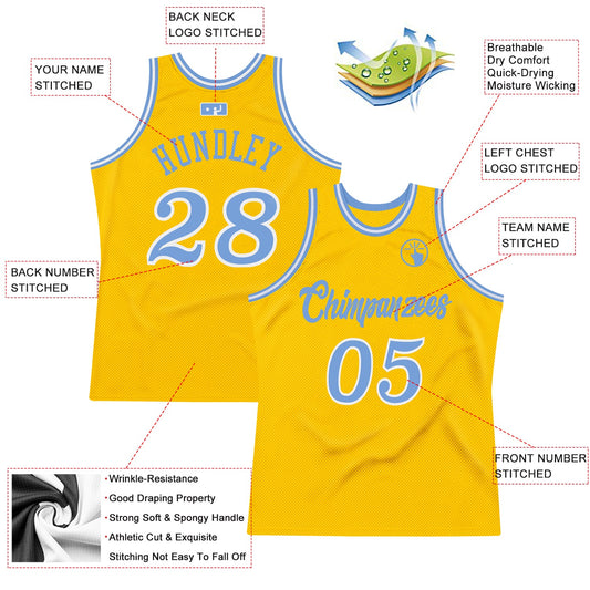 Custom Gold Light Blue-White Authentic Throwback Basketball Jersey - Sky-Custom