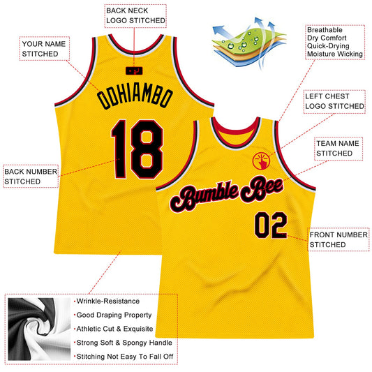 Custom Gold Black-Red Authentic Throwback Basketball Jersey - Sky-Custom