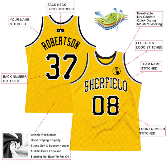 Custom Gold Black-White Authentic Throwback Basketball Jersey - Sky-Custom