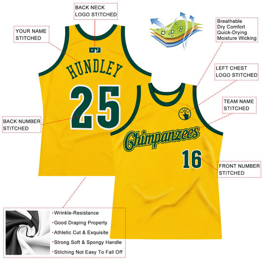Custom Gold Hunter Green-White Authentic Throwback Basketball Jersey - Sky-Custom