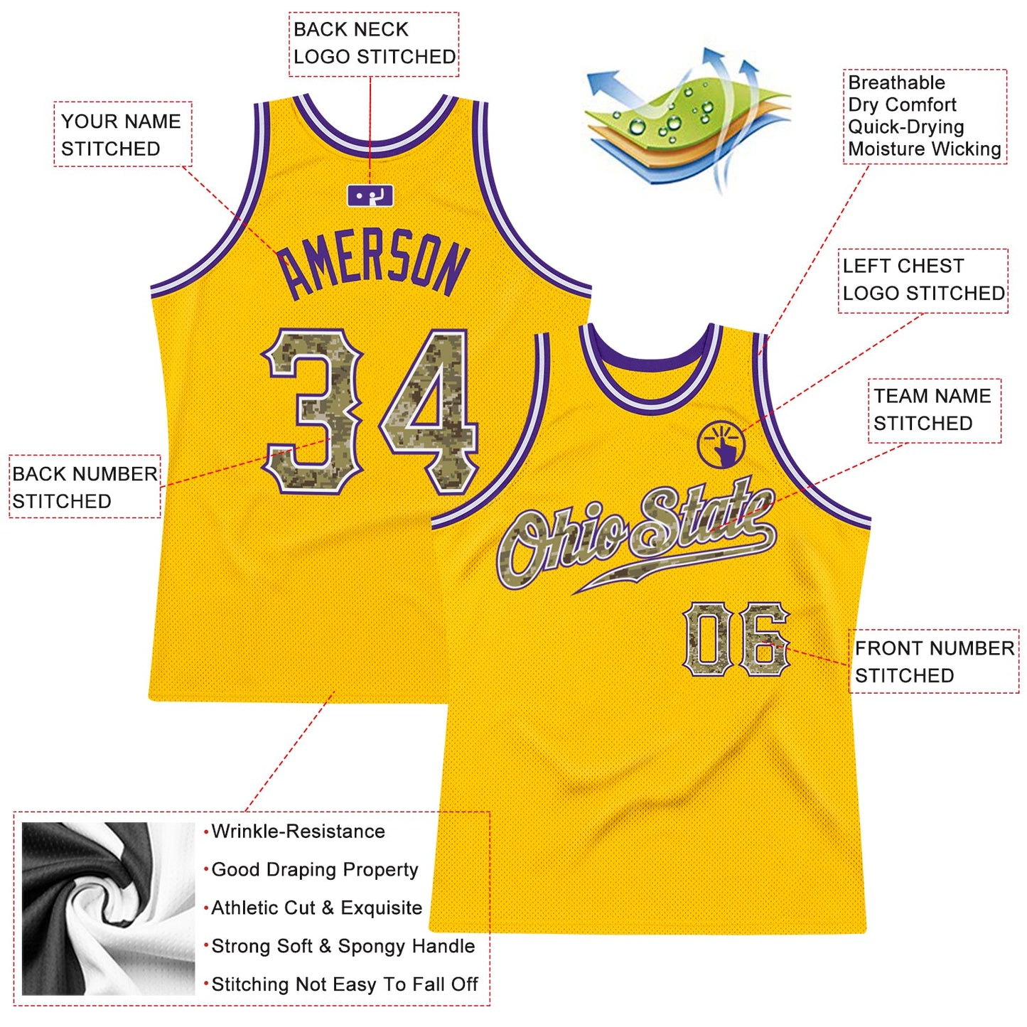 Custom Gold Camo-Purple Authentic Throwback Basketball Jersey - Sky-Custom