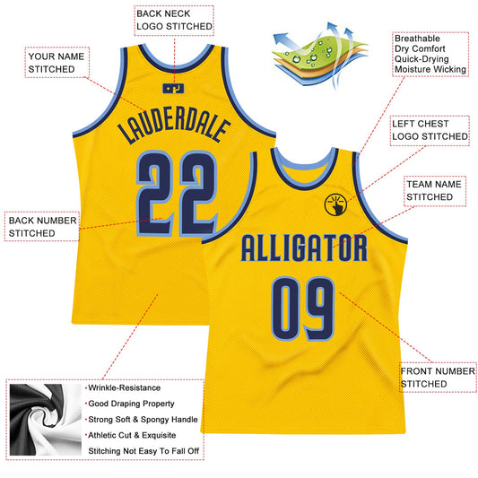 Custom Gold Navy-Light Blue Authentic Throwback Basketball Jersey - Sky-Custom