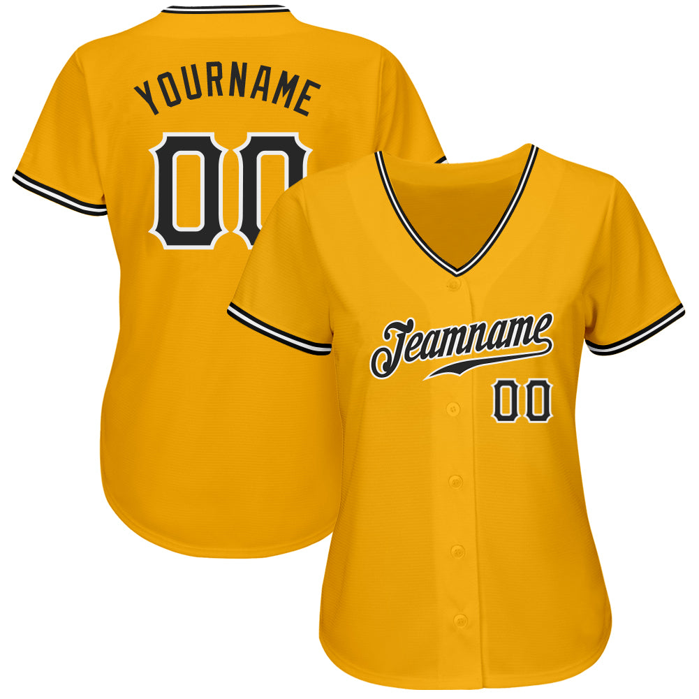 Custom Gold Black-White Authentic Baseball Jersey - Sky-Custom