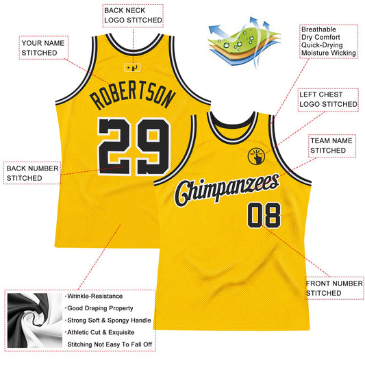 Custom Gold Black-White Authentic Throwback Basketball Jersey - Sky-Custom