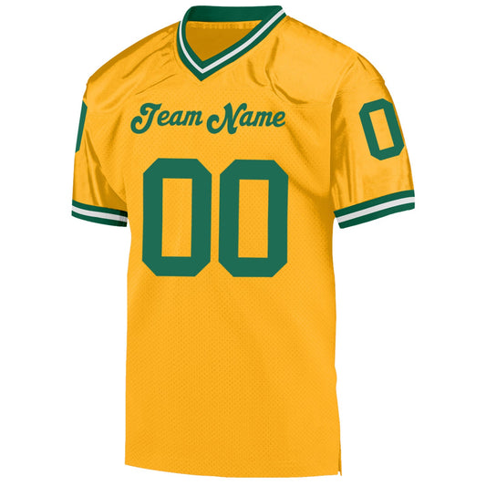 Custom Gold Kelly Green-White Mesh Authentic Throwback Football Jersey - Sky-Custom