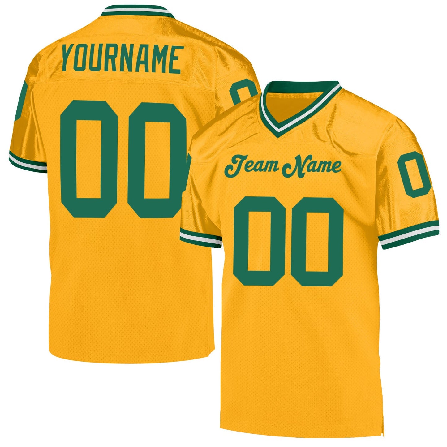 Custom Gold Kelly Green-White Mesh Authentic Throwback Football Jersey - Sky-Custom