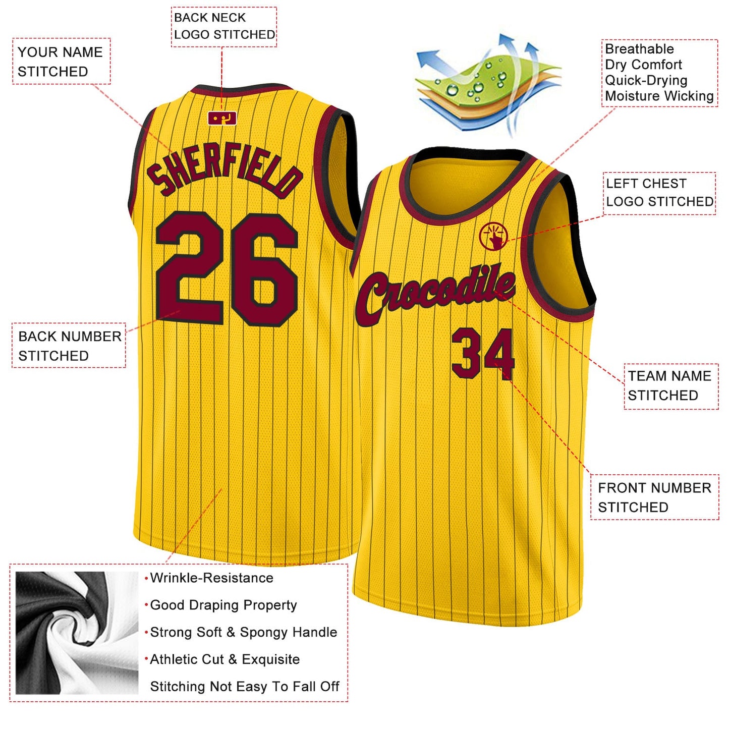 Custom Gold Black Pinstripe Maroon-Black Authentic Basketball Jersey - Sky-Custom