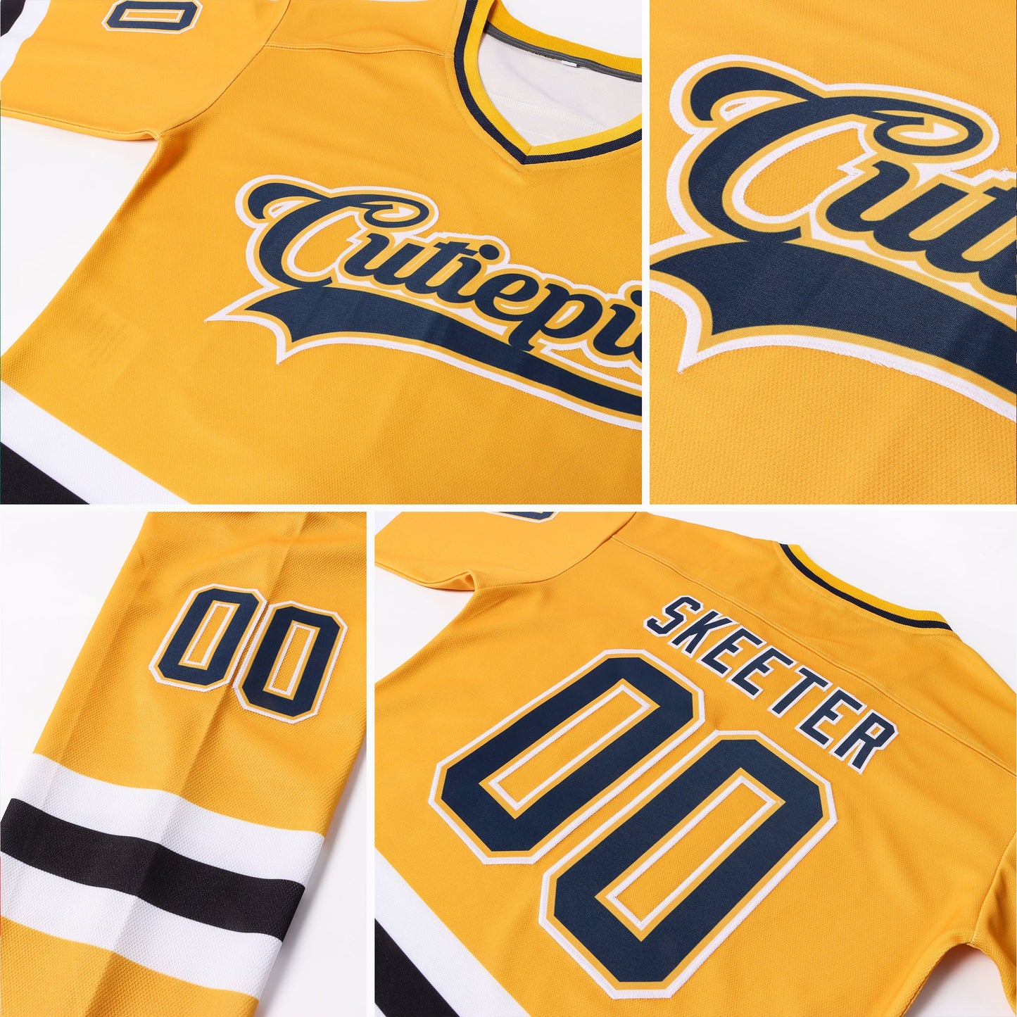 Custom Gold Navy-White Hockey Jersey - Sky-Custom
