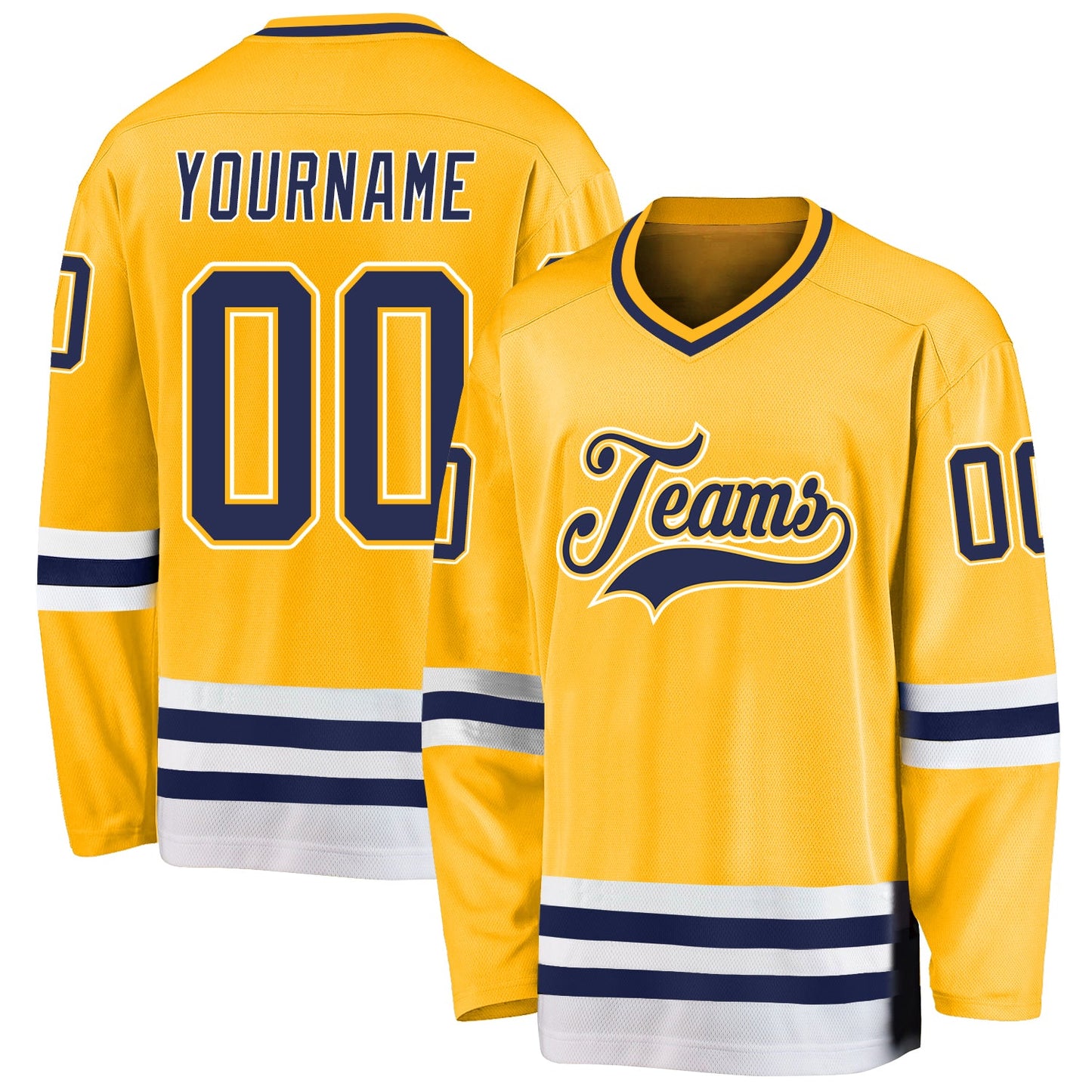 Custom Gold Navy-White Hockey Jersey - Sky-Custom