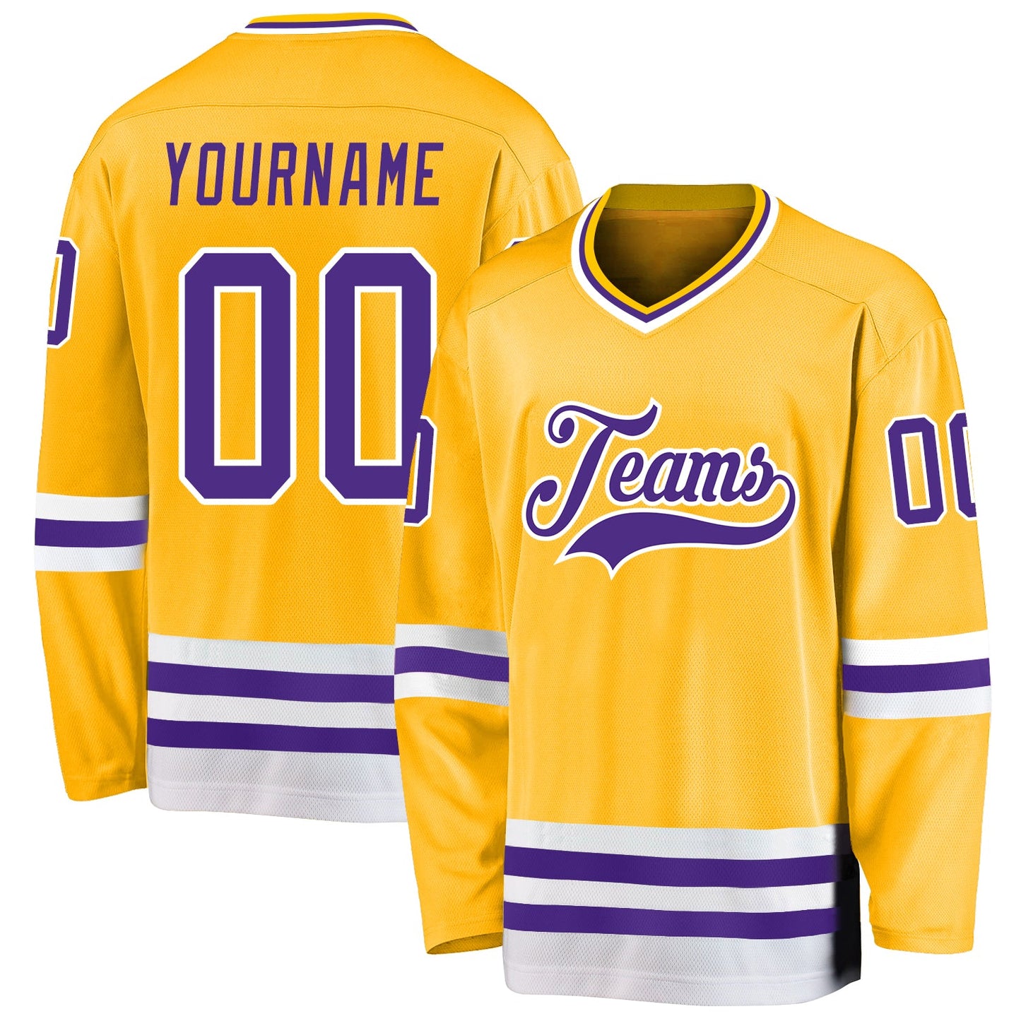 Custom Gold Purple-White Hockey Jersey - Sky-Custom