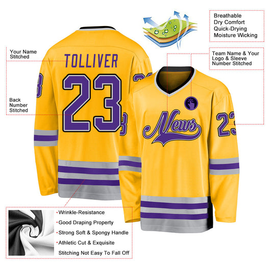 Custom Gold Purple-Gray Hockey Jersey - Sky-Custom