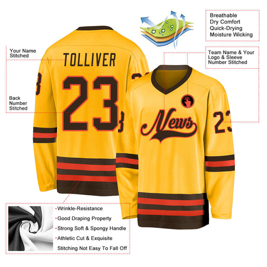 Custom Gold Brown-Orange Hockey Jersey - Sky-Custom