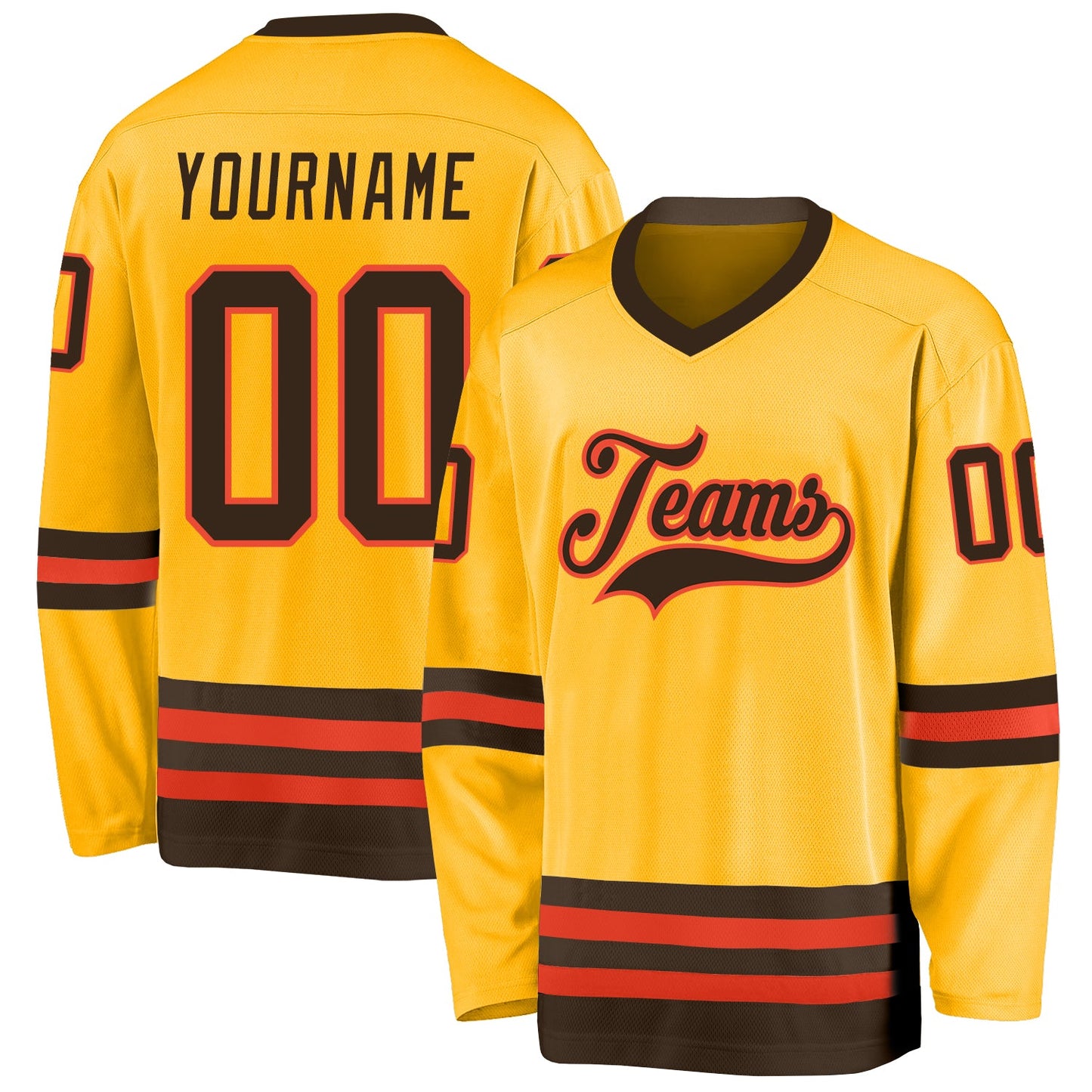 Custom Gold Brown-Orange Hockey Jersey - Sky-Custom