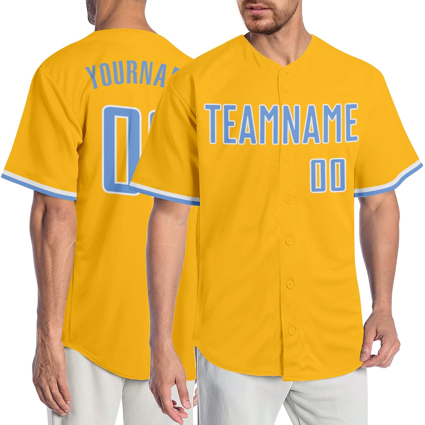 Custom Gold Light Blue-White Authentic Baseball Jersey - Sky-Custom