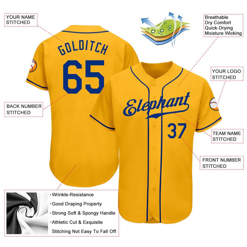 Custom Gold Royal Authentic Baseball Jersey - Sky-Custom