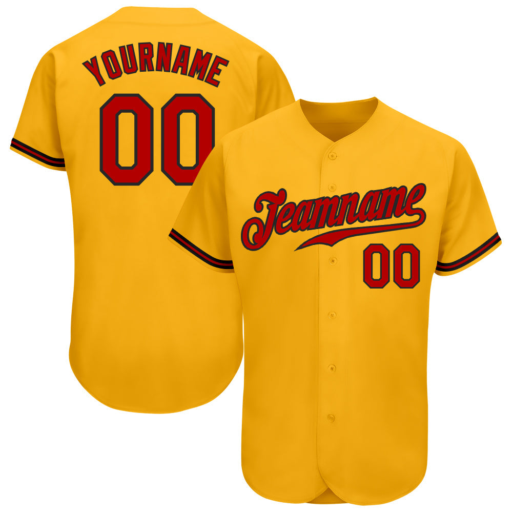 Custom Gold Red-Black Authentic Baseball Jersey - Sky-Custom