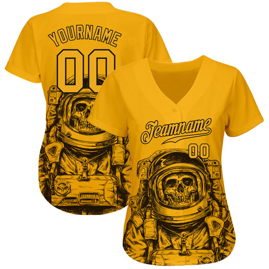 Custom Gold Gold-Black 3D Pattern Design Astronaut Authentic Baseball Jersey - Sky-Custom