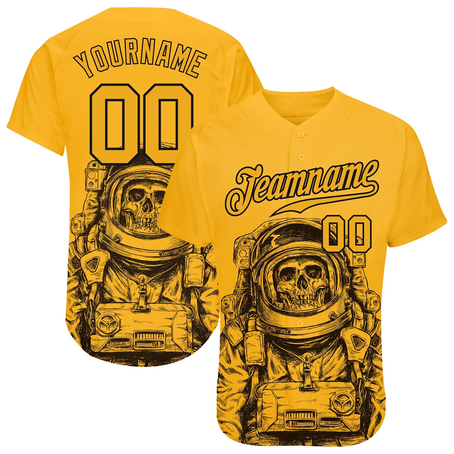 Custom Gold Gold-Black 3D Pattern Design Astronaut Authentic Baseball Jersey - Sky-Custom