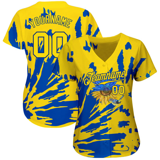 Custom 3D Pattern Design Ukraine Sunflower Nightingale Authentic Baseball Jersey - Sky-Custom