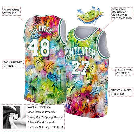 Custom Scratch Graffiti Pattern White-Kelly Green 3D Authentic Basketball Jersey - Sky-Custom