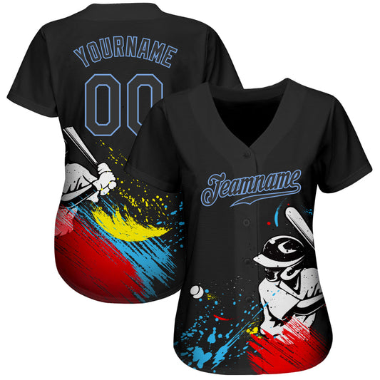 Custom Graffiti Pattern Black-Light Blue 3D Authentic Baseball Jersey - Sky-Custom