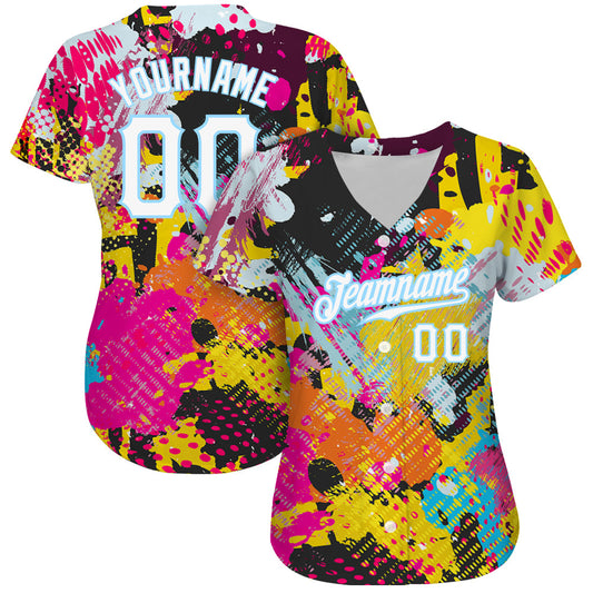 Custom Graffiti Bright Psychedelic Pattern White-Light Blue 3D Authentic Baseball Jersey - Sky-Custom