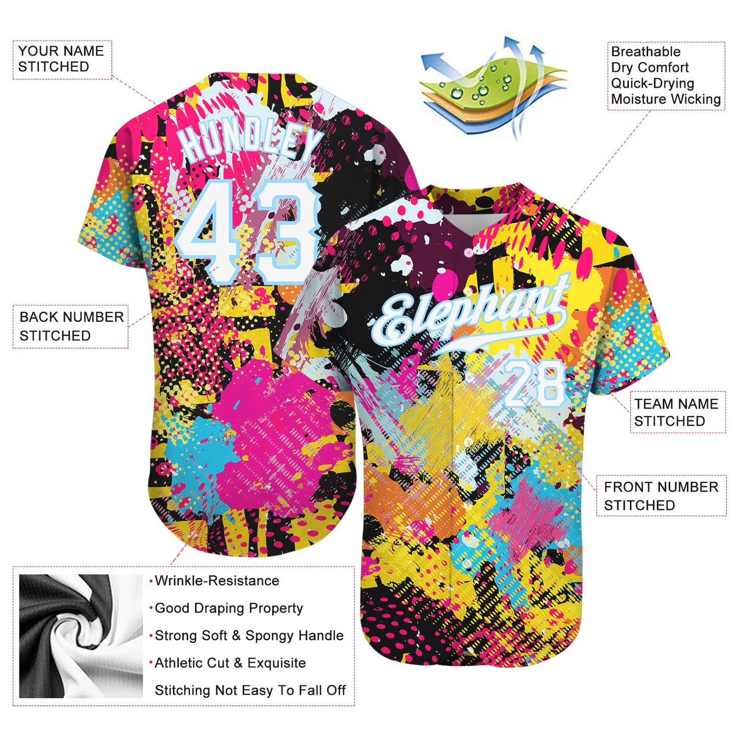 Custom Graffiti Bright Psychedelic Pattern White-Light Blue 3D Authentic Baseball Jersey - Sky-Custom