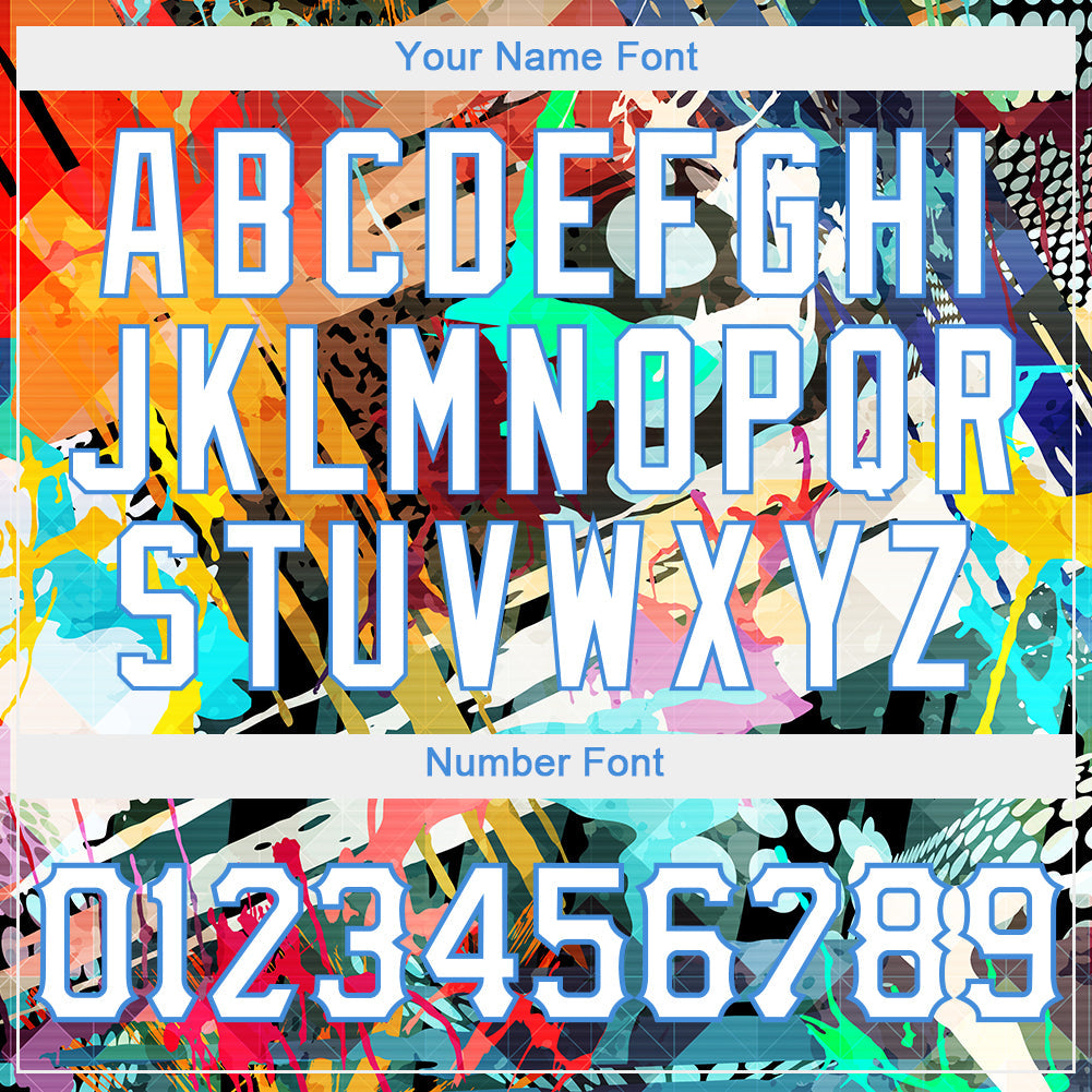 Custom Graffiti Colored Abstract Pattern White-Light Blue 3D Authentic Baseball Jersey - Sky-Custom