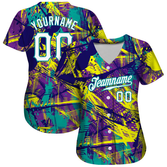 Custom Graffiti Abstract Urban Pattern White-Teal 3D Authentic Baseball Jersey - Sky-Custom
