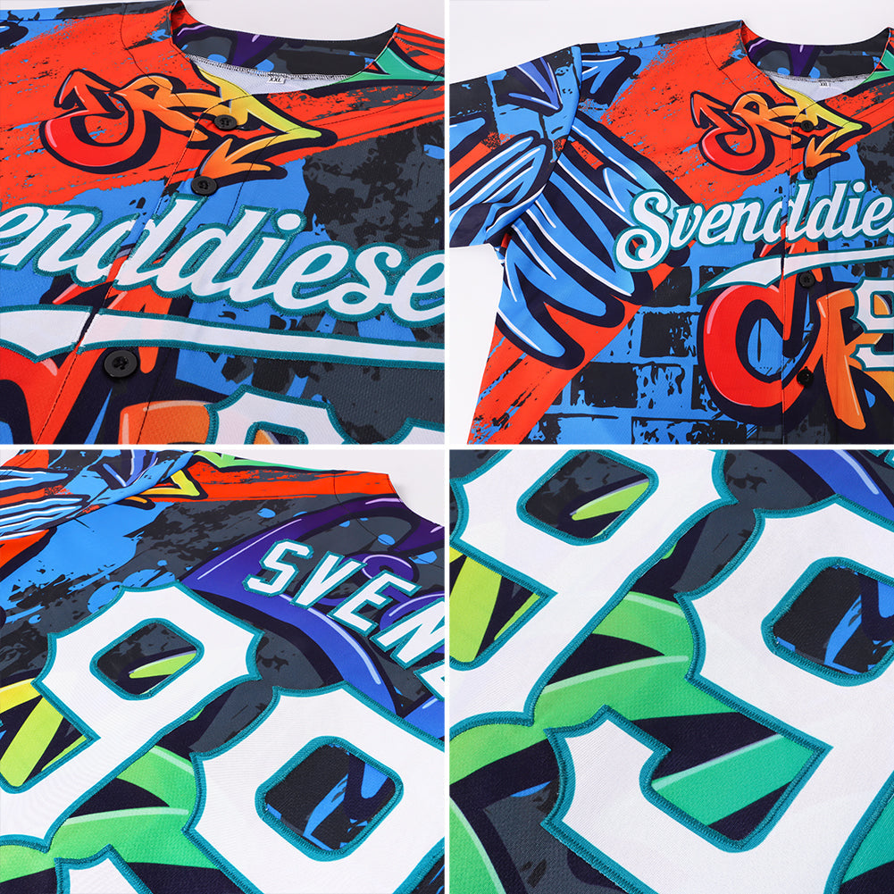 Custom Graffiti Geometric Pattern White-Teal 3D Authentic Baseball Jersey - Sky-Custom