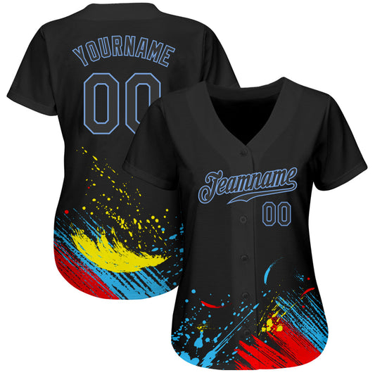 Custom Graffiti Pattern Black-Light Blue 3D Authentic Baseball Jersey - Sky-Custom