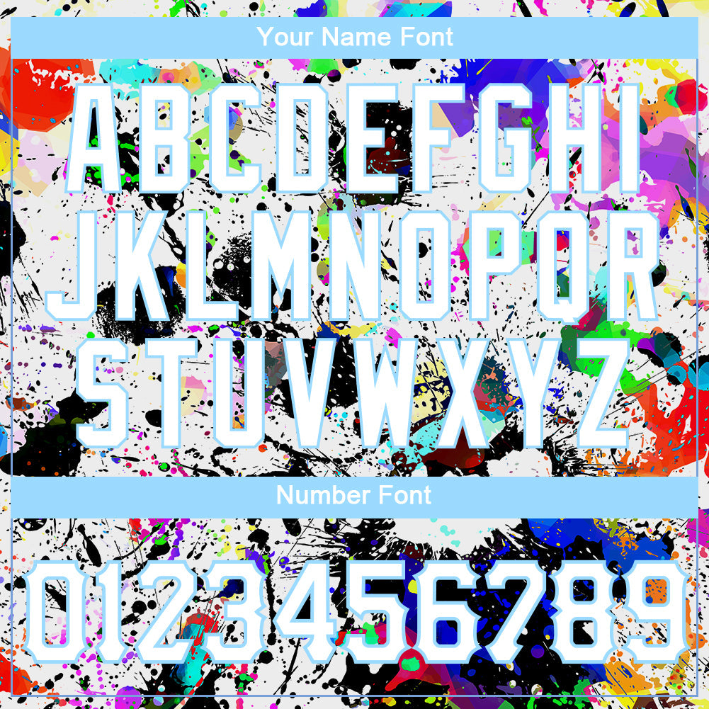 Custom Splashes Graffiti Pattern White-Light Blue 3D Authentic Baseball Jersey - Sky-Custom