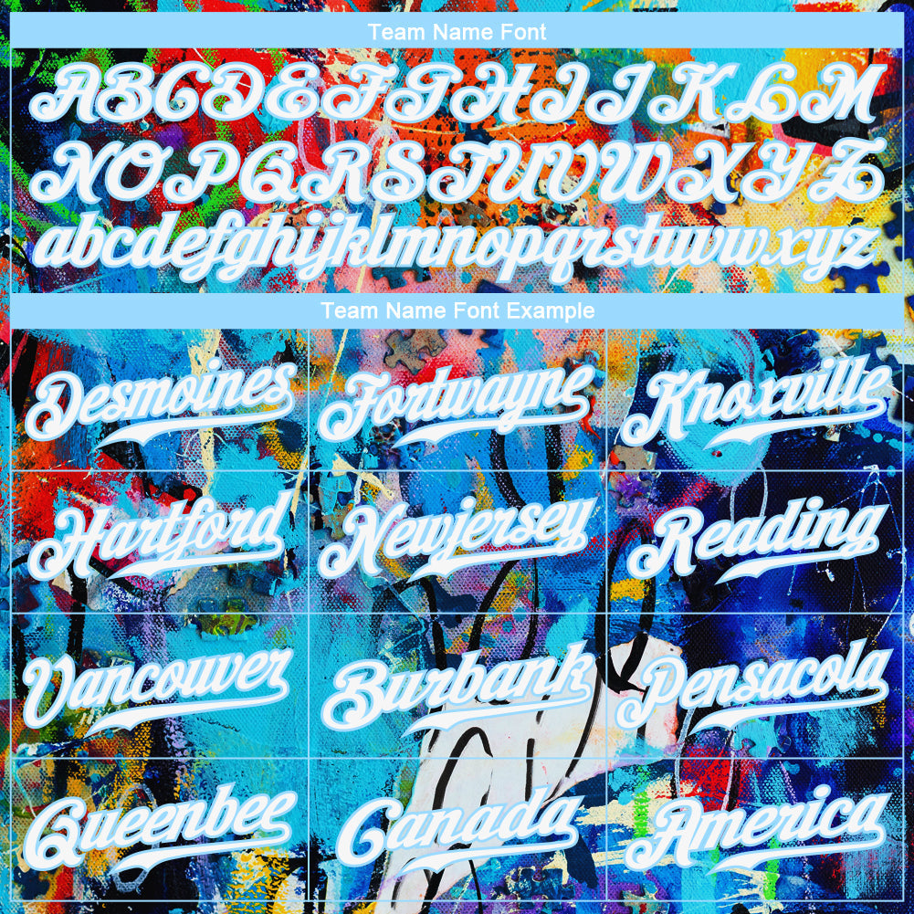 Custom Abstract Graffiti White-Light Blue 3D Authentic Baseball Jersey - Sky-Custom