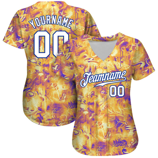 Custom Scratch Graffiti Pattern White-Royal 3D Authentic Baseball Jersey - Sky-Custom