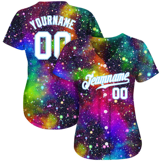 Custom Galactic White-Light Blue 3D Authentic Baseball Jersey - Sky-Custom